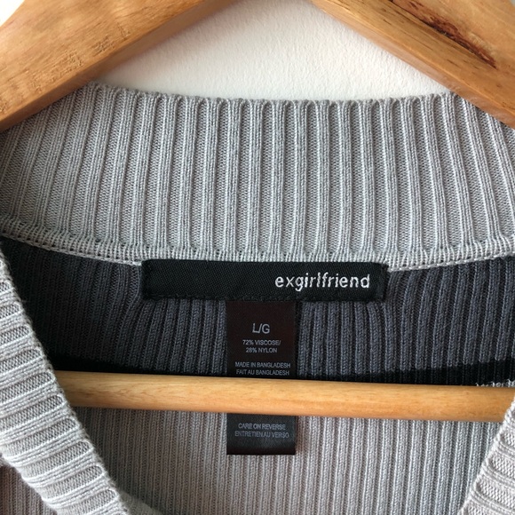 Ex Girlfriend Grey Striped Chocker Neck Sweater - Picture 3 of 4